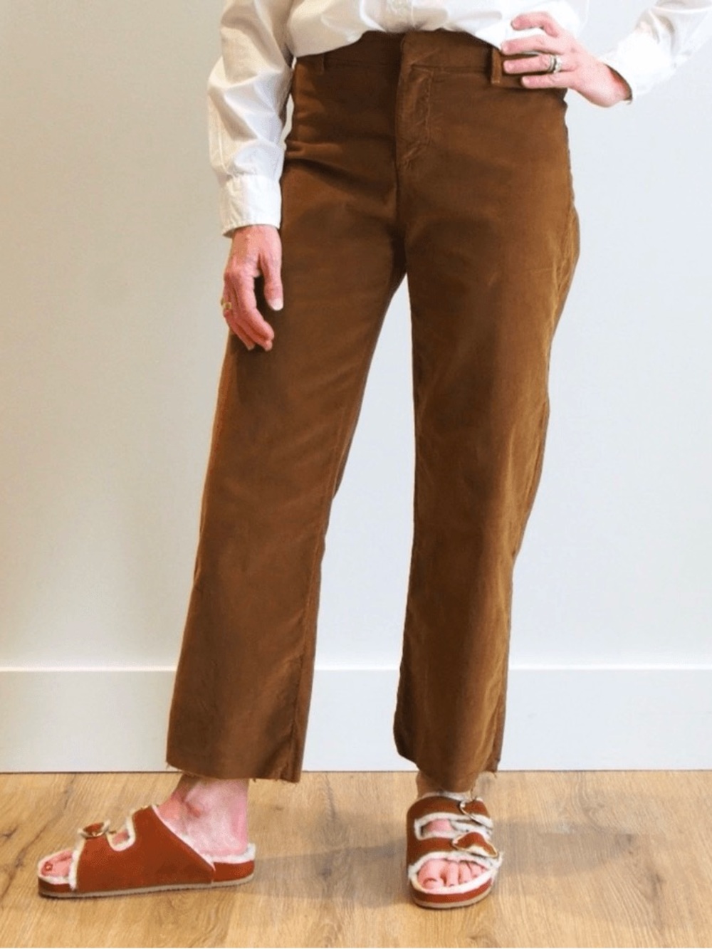Frank & Eileen Kinsale Corduroy Pants Italian High-Rise Crop Chestnut Brown